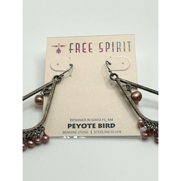 NWT Peyote Bird Pearl Teardrop Chandelier Earrings Genuine Stone Sterling Silver - Picture 3 of 5